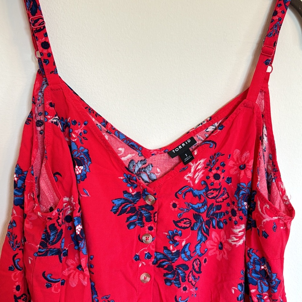 Torrid Womens Challis Top 1X Red Button Down Tie Front